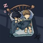  bed cuffs death_note handcuffs l_(death_note) male_focus multiple_boys yagami_light 