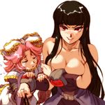  bangs bare_shoulders black_hair breasts closed_eyes covering covering_breasts hisahiko large_breasts latooni_subota long_hair lowres multiple_girls ouka_nagisa pink_hair red_eyes simple_background source_request super_robot_wars super_robot_wars_original_generation white_background 