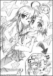  greyscale izumi_konata kogami_akira kurukuru_(korekita) lucky_star monochrome multiple_girls pantyhose ryouou_school_uniform school_uniform serafuku 