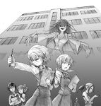  6+girls cigarette death_note greyscale hidamari_sketch hiro landlady_(hidamari_sketch) miyako monochrome multiple_girls parody pencil ponytail principal_(hidamari_sketch) sae short_hair sketchbook yoshinoya yuno 