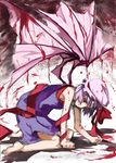  all_fours bad_id bad_pixiv_id barefoot bat_wings blood blue_hair feet hands hat ogawa_maiko purple_hair red_eyes remilia_scarlet ribbon short_hair sketch solo touhou wings 