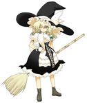  aoguu bad_id bad_pixiv_id blonde_hair bow braid broom cleavage_cutout curiosities_of_lotus_asia frills hair_bow hat hat_bow kirisame_marisa long_hair one_eye_closed short_sleeves side_braid single_braid solo touhou white_bow witch_hat wrist_cuffs yellow_eyes 