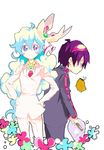  1boy 1girl blonde_hair blue_eyes blue_hair boota brooch collar couple curly_hair dress formal gem goggles goggles_on_head jewelry long_hair long_sleeves multicolored_hair nia_teppelin non-web_source pink_dress purple_hair simon simple_background tengen_toppa_gurren_lagann two-tone_hair very_long_hair white_background 