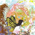  abstract black_hair breasts butterfly_wings kazaana large_breasts nude original solo wings yellow_wings 