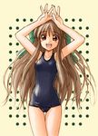  hair_ribbon hirasaka_makoto kanon kurata_sayuri long_hair one-piece_swimsuit open_mouth ribbon school_swimsuit smile solo swimsuit 