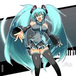  aoguu bad_id bad_pixiv_id blue_eyes blue_hair detached_sleeves hatsune_miku long_hair necktie one_eye_closed skirt solo thighhighs twintails vocaloid zettai_ryouiki 