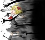  :d arms black_legwear blonde_hair darkness haiiro_(immature) hair_ribbon happy kneehighs long_sleeves necktie open_mouth outstretched_arms red_eyes ribbon rumia running short_hair skirt smile solo spread_arms touhou 