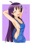  armpits breasts fang happy kiyal long_hair naked_overalls overalls purple_hair sideboob small_breasts solo tengen_toppa_gurren_lagann 