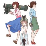  akizuki_ritsuko amami_haruka bazooka brown_hair call_of_duty call_of_duty_4 desert_eagle fgm-148_javelin gun hagiwara_yukiho handgun helmet idolmaster idolmaster_(classic) idolmaster_1 machine_pistol multiple_girls pistol sandals skirt skorpion_vz._61 submachine_gun tugeneko weapon 