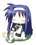  blue_hair cat chibi closed_eyes hairband kohinata_sora long_hair lowres lyrical_nanoha mahou_shoujo_lyrical_nanoha school_uniform seishou_elementary_school_uniform solo tsukimura_suzuka 