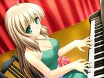  blonde_hair breasts cleavage dress flower game_cg green_eyes instrument inuzumi_masaki large_breasts long_hair misaki_haruna piano rose solo step_x_steady 