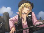  blonde_hair blue_eyes cigarette copyright_request cowboy_hat fringe_trim fuchida_kazuhiro hat long_hair smoking solo western 