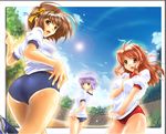  asahina_mikuru ass buruma gym_uniform looking_back multiple_girls nagato_yuki shimozuki_hokouei suzumiya_haruhi suzumiya_haruhi_no_yuuutsu sweat 