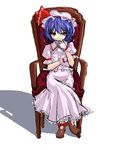  atsumi_haru blue_hair chair full_body gloves hat red_eyes remilia_scarlet ribbon short_hair sitting solo touhou 