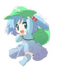  bag blue_hair chibi hair_bobbles hair_ornament hat kawashiro_nitori oka_(bananashoe) short_hair solo touhou two_side_up 