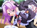 1girl banana bent_over blush flower flowers food fruit game_cg ice long_hair maid outdoors outside pia_carrot pia_carrot_(series) pia_carrot_e_youkoso!! popsicle purple_eyes purple_hair saliva sexually_suggestive solo tongue 