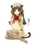  amagai_tarou animal_ears blush bow bowtie brown_hair cat_ears feet garter_belt legs lowres maid original ribbon solo tail thighhighs topless 