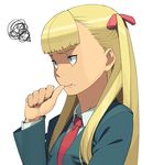  annoyed biting blonde_hair blue_eyes copyright_request go_robots long_hair necktie solo thumb_biting 