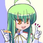  ahoge bangs c.c. code_geass food gloves green_hair holding_pizza imageboard_colors long_hair lowres lucky_star oekaki parody pizza solo style_parody suzuuchi_yayoi 