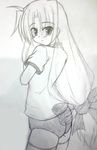  fate_testarossa greyscale lask long_hair low-tied_long_hair lyrical_nanoha mahou_shoujo_lyrical_nanoha monochrome solo thighhighs 