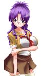  breasts glasses huge_breasts macross macross_frontier matsuura_nanase purple_eyes purple_hair school_uniform solo thighhighs zanku 