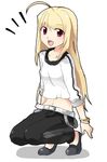  ahoge arcueid_brunestud bad_id bad_pixiv_id blonde_hair long_hair midriff red_eyes riru solo squatting tsukihime younger 