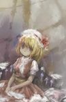  bad_id bad_pixiv_id blonde_hair feathers flandre_scarlet hat mathnote ribbon short_hair solo touhou wings 