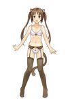  amagai_tarou animal_ears bra brown_hair cat_ears garter_belt legs lingerie original panties solo tail thighhighs twintails underwear underwear_only 