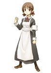  amagai_tarou apron blush brown_hair full_body hair_ribbon looking_at_viewer maid mary_janes neck_ribbon original red_eyes ribbon shoes short_hair simple_background solo standing twintails 
