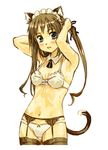  adjusting_hair amagai_tarou animal_ears armpits blue_eyes blush bra brown_hair cat_ears copyright_request garter_belt lingerie lowres maid panties solo tail thighhighs twintails underwear underwear_only 