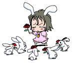  animal_ears baku_taso bunny bunny_ears chibi flower inaba_tewi oekaki rose solo tears too_many too_many_bunnies touhou 