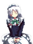  bad_id bad_pixiv_id braid closed_eyes controller game_controller hair_ribbon izayoi_sakuya knife maid murani pun ribbon short_hair solo touhou twin_braids 