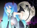  bat_wings blue_eyes blue_hair bug butterfly demon_tail hatsune_miku insect long_hair minyo moon necktie solo tail vocaloid wings 