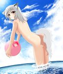  animal_ears ass bad_id bad_pixiv_id ball cloud day goyouga-deann highres inubashiri_momiji looking_at_viewer nude ocean red_eyes shameimaru_aya short_hair silver_hair sky solo tail touhou water wolf_ears wolf_tail yukkuri_shiteitte_ne 