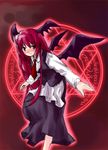  atsumi_haru bat_wings head_wings hexagram koakuma long_hair magic_circle necktie red_eyes red_hair red_neckwear solo touhou wings 