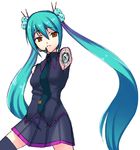  android armless gin_(ginshari) green_hair hatsune_miku long_hair necktie red_eyes solo thighhighs twintails vocaloid 