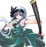  black_hairband blue_eyes hairband hase_nanase hitodama katana konpaku_youmu konpaku_youmu_(ghost) ribbon sheath short_hair solo sword touhou weapon 