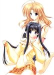  ahoge aikagi black_hair blonde_hair blue_eyes hazuki_ayane hazuki_chika highres long_hair multiple_girls suzuhira_hiro 