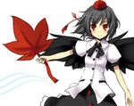  black_hair black_wings blush hat looking_at_viewer red_eyes shameimaru_aya short_hair smile solo tatsukichi touhou wings 