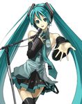  aqua_eyes aqua_hair detached_sleeves hatsune_miku long_hair microphone microphone_stand nakabayashi_reimei necktie solo thighhighs twintails vocaloid zettai_ryouiki 