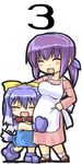  ^_^ apron bad_id bad_pixiv_id blue_hair bow chibi closed_eyes collar dd_(ijigendd) fangs gloves hair_ribbon happy hug inu-t mama-t multiple_girls nt-tan open_mouth os-tan paw_gloves paw_shoes paws ponytail purple_hair ribbon shoes tail yellow_bow 