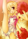  aoi_kumiko blonde_hair cheerleader cross_channel frilled_panties frills futaba_channel kicking one_eye_closed open_mouth panties pantyshot pleated_skirt pom_poms red_eyes sailor_collar skirt smile solo split standing standing_on_one_leg standing_split sunset underwear white_panties 