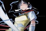  bandages black_hair lightning long_hair official_art red_eyes ribbon scarf school_uniform solo yarizakura_hime yasuda_suzuhito yozakura_quartet 