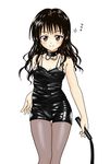  artist_request black_hair brown_eyes collar fishnet_pantyhose fishnets pantyhose solo to_love-ru whip yuuki_mikan 