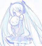  blue hatsune_miku long_hair lowres monochrome sketch solo stuffed_animal stuffed_toy teddy_bear twintails very_long_hair vocaloid yuzuki_(yuduame) 