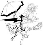  barefoot bat_wings greyscale holding_hands izayoi_sakuya monochrome multiple_girls parasol remilia_scarlet shizumi_satou sketch socks striped striped_legwear touhou umbrella wings 