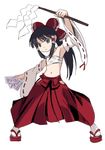  black_eyes black_hair bushidou_(sekaiju) detached_sleeves flx gohei hakurei_reimu lowres ofuda parody ribbon sarashi sekaiju_no_meikyuu solo touhou 