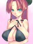  bikini blue_eyes braid breasts hong_meiling huge_breasts long_hair mikage_sekizai red_hair solo swimsuit touhou twin_braids 