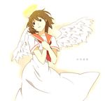  brown_hair haibane_renmei halo hayato_(meromoni) orange_sailor_collar rakka sailor_collar solo wings 