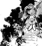  bat_wings garden greyscale monochrome remilia_scarlet shizumi_satou solo stairs touhou wings 